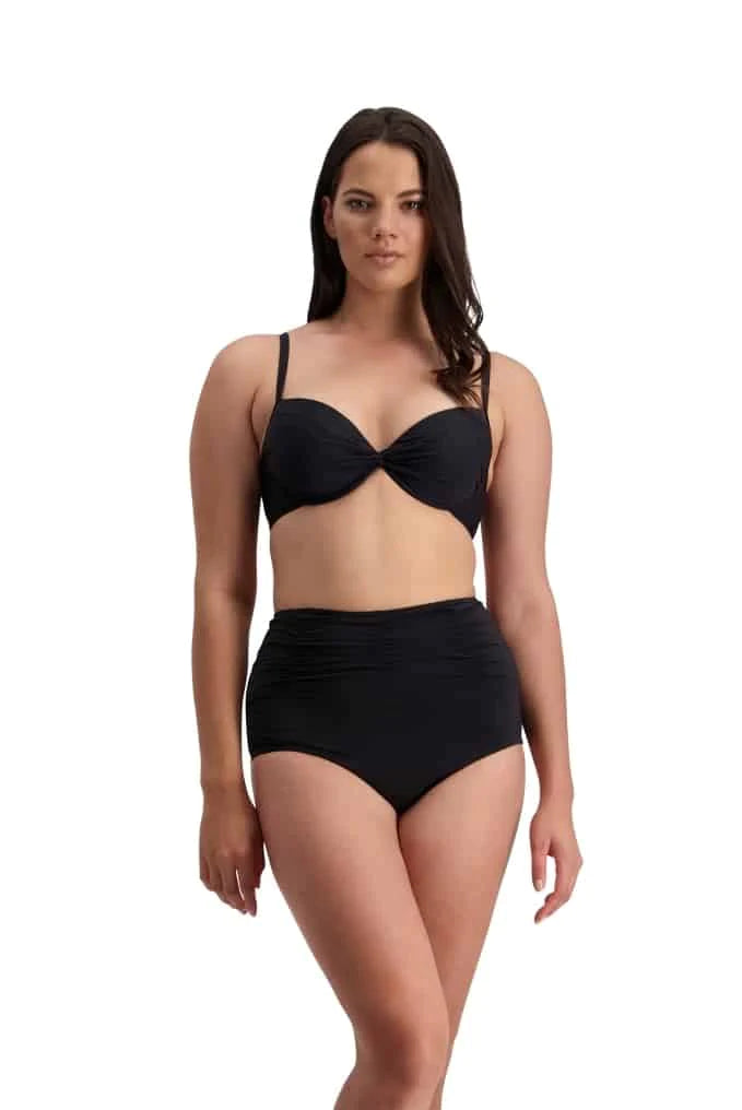 contours high waisted black gathered bikini pant